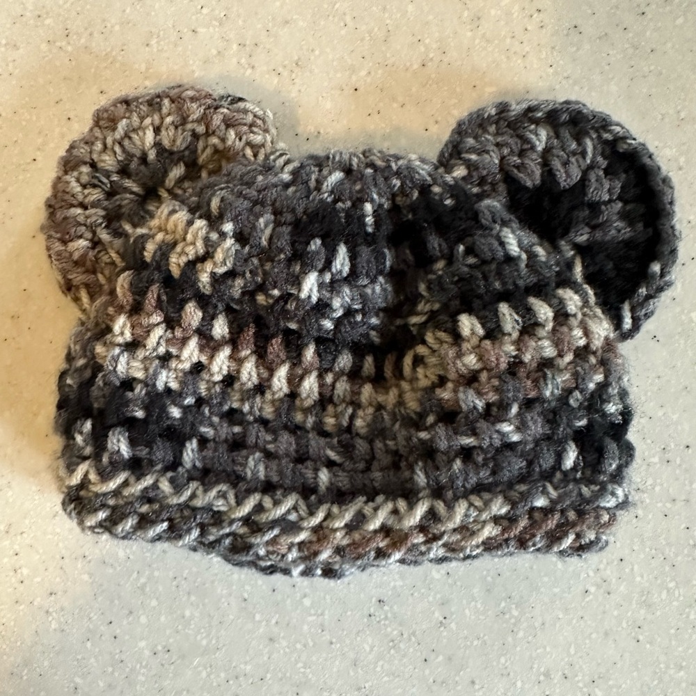 Handmade Cozy Knit Bear Ears Beanie Hat for Newborn Baby Boy- Gray, Black, Brown